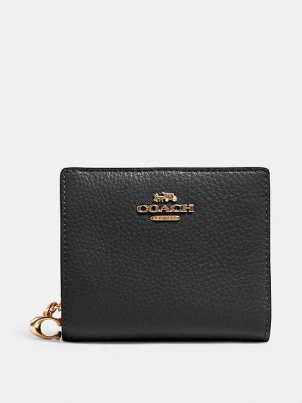 Coach Black SNAP Pebbled
Leather Bifold Wallet with Gold Hardware C chain